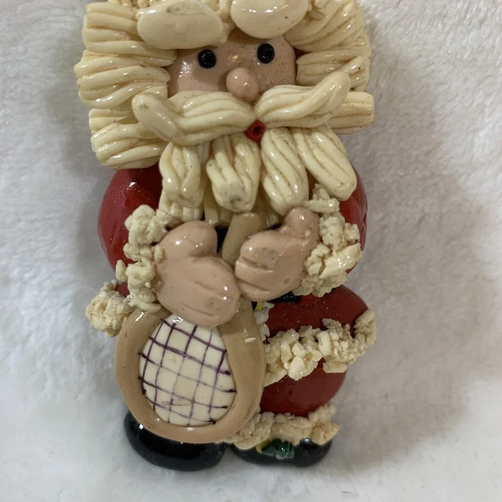 Vintage Glazed Dough Type Christmas Ornament Spaghetti Beard Tennis Player Santa